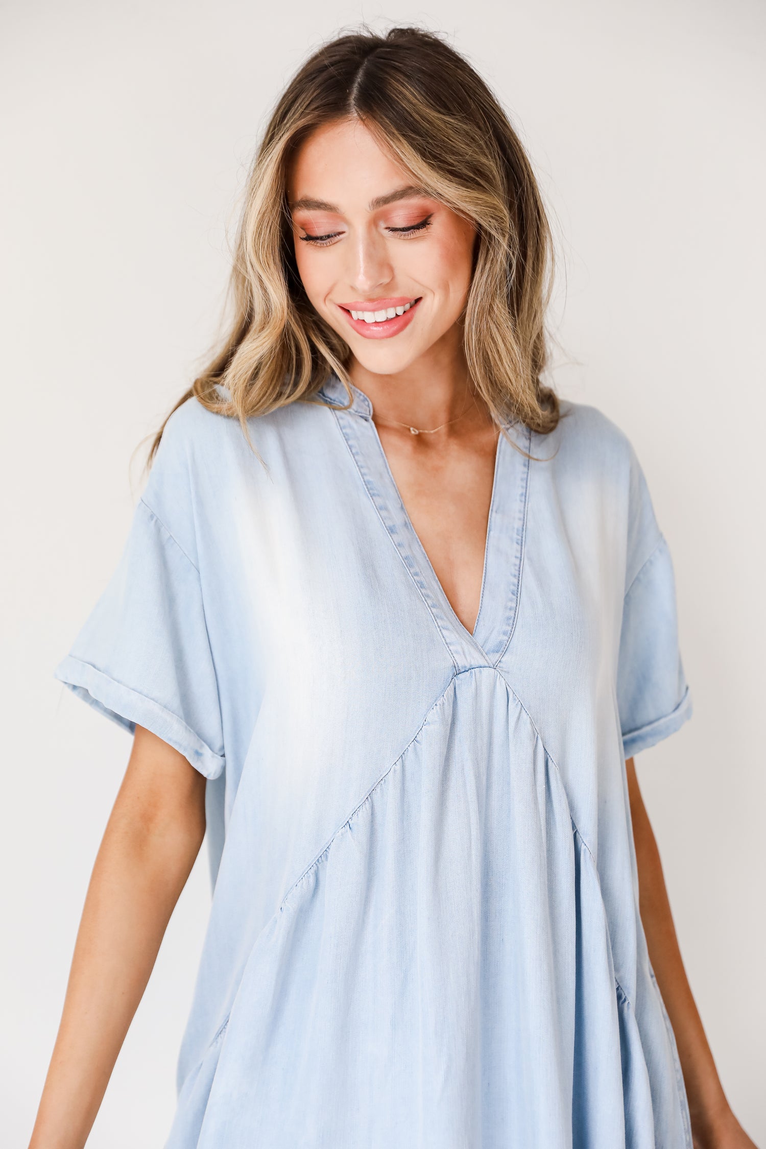 Denim Babydoll Mini Dress close up