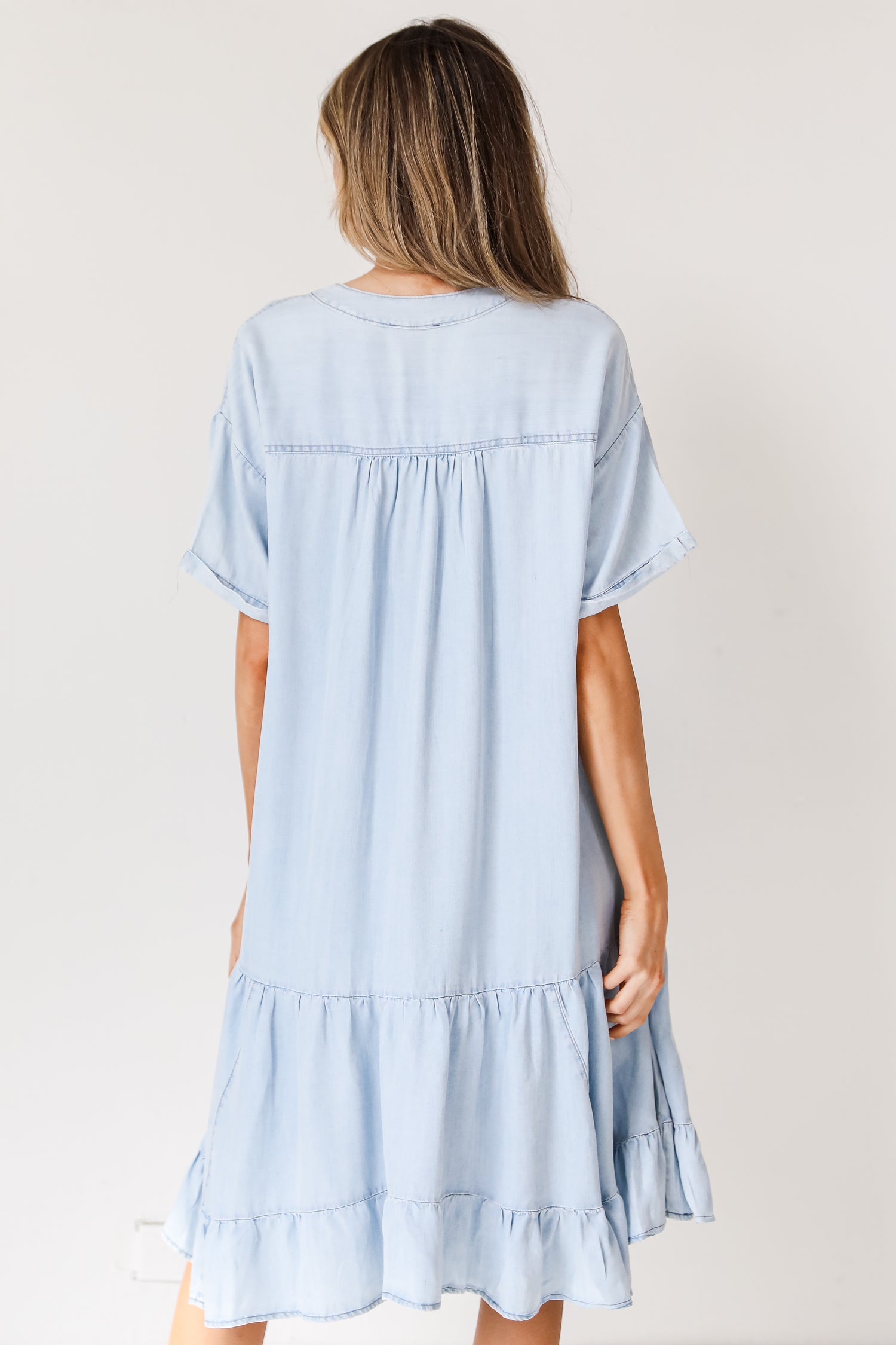 Denim Babydoll Mini Dress back view