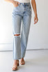 Distressed Straight Leg Jeans