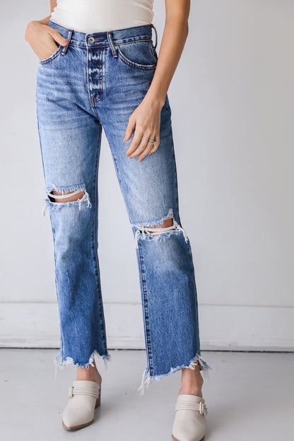 Distressed Straight Leg Jeans