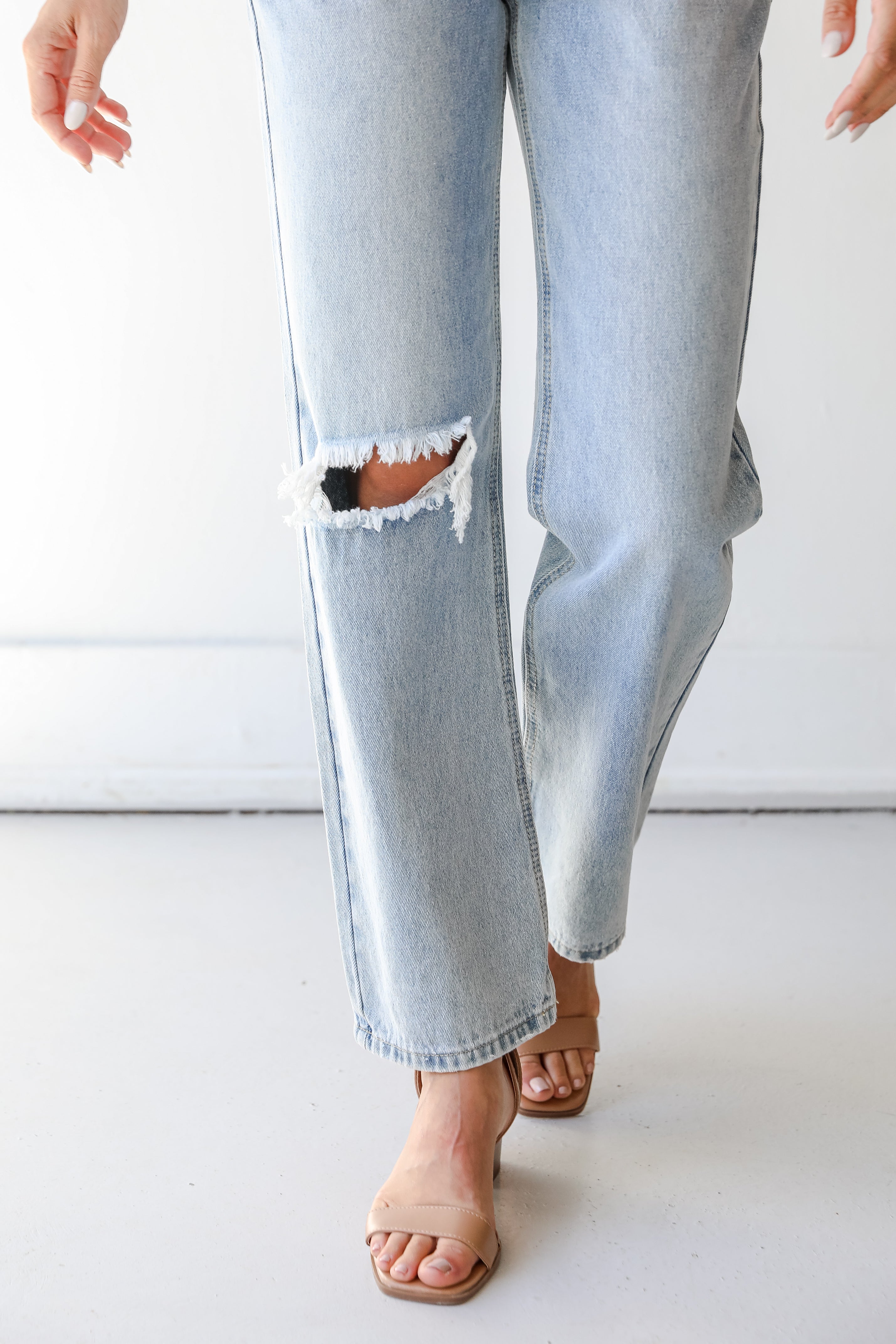 Distressed Straight Leg Jeans close up