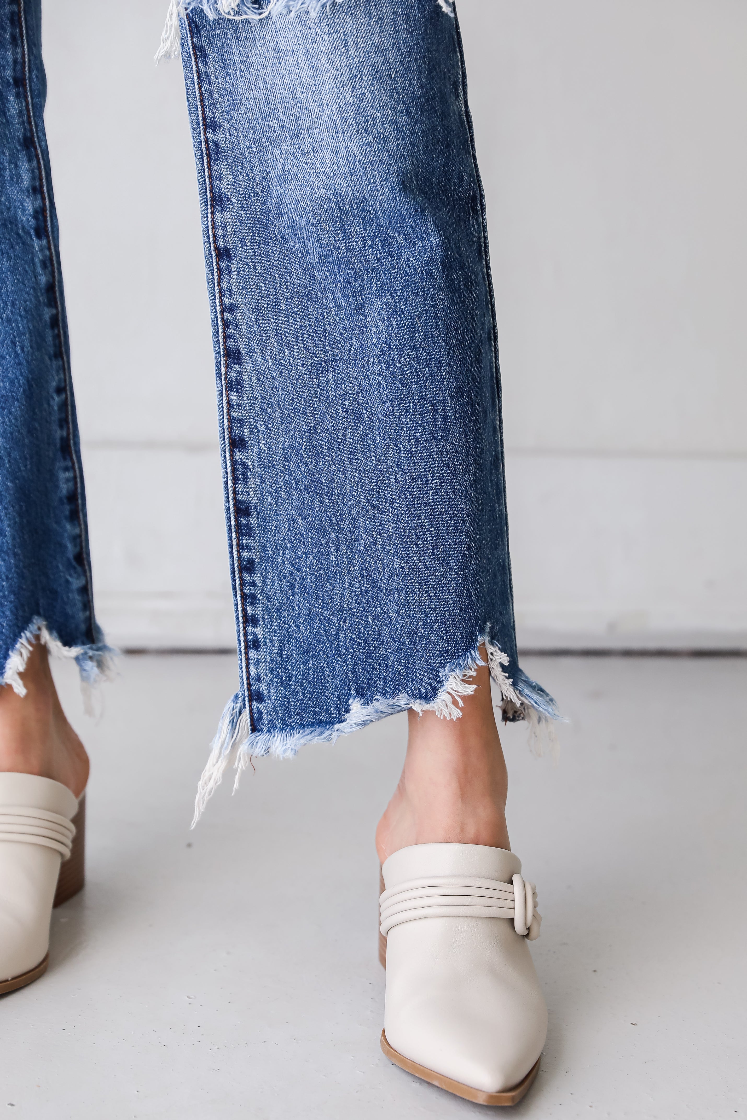 Distressed Straight Leg Jeans close up