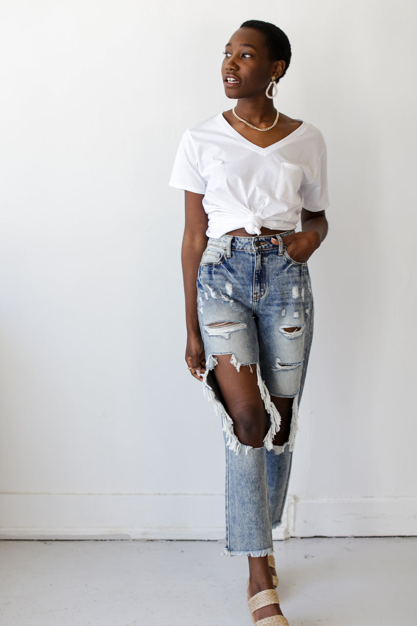 Emmy High Waist Distressed Boyfriend Jeans