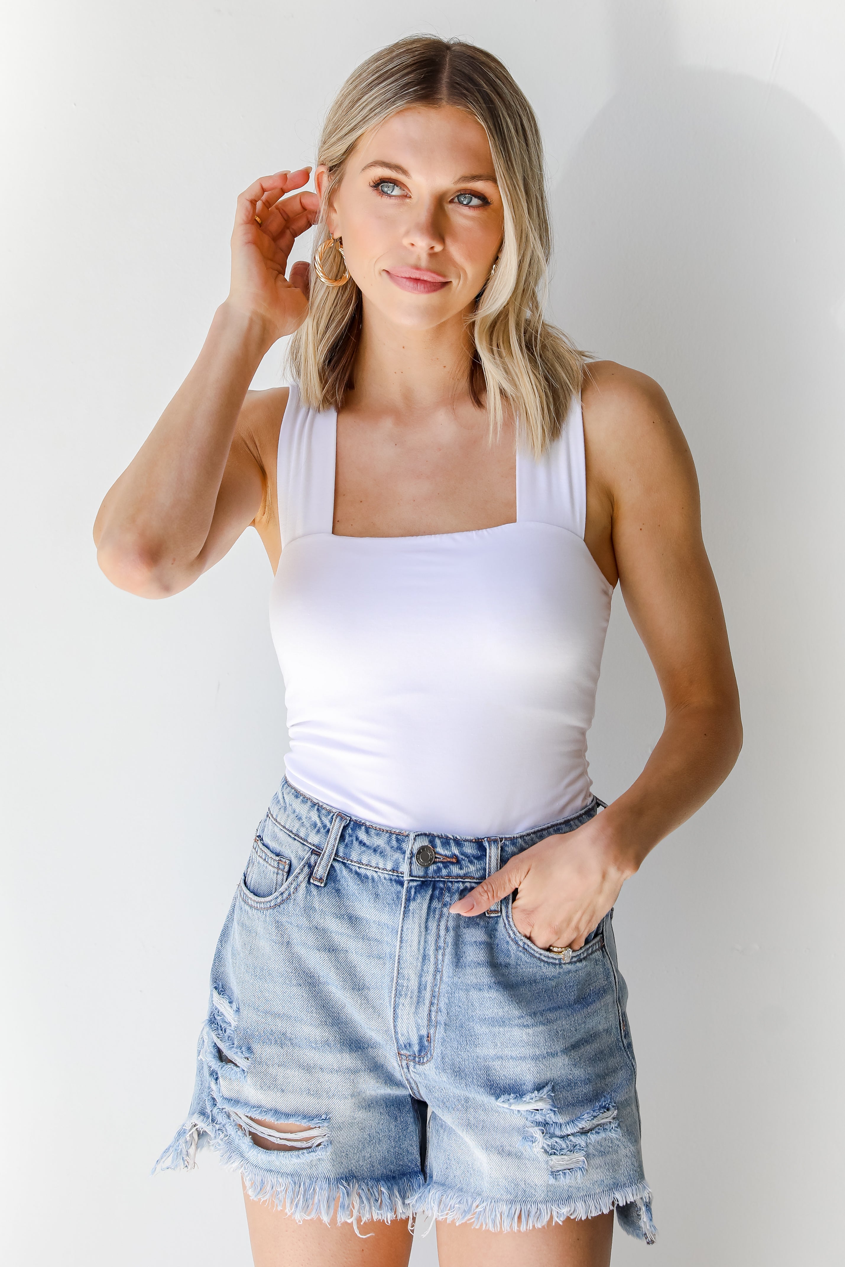 Distressed Denim Shorts front view