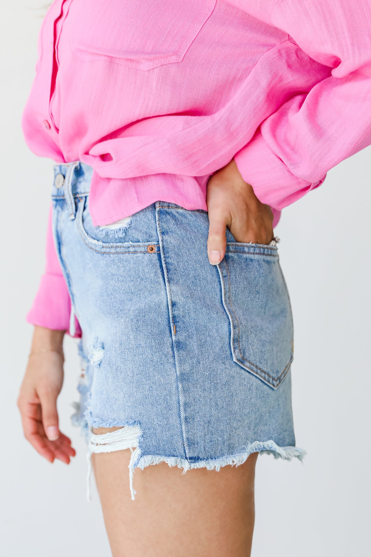 Distressed Denim Shorts side view
