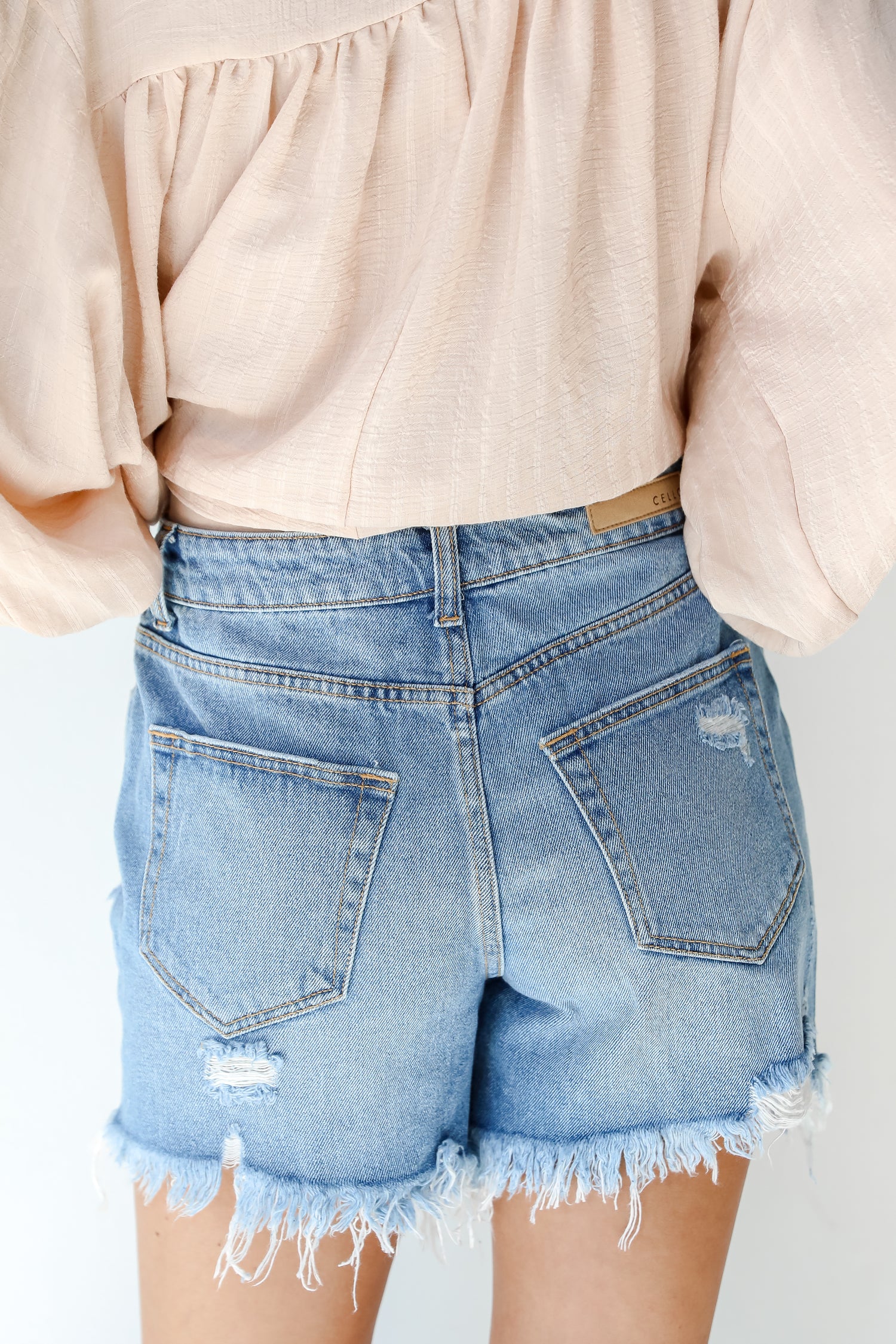 Distressed Denim Shorts back view