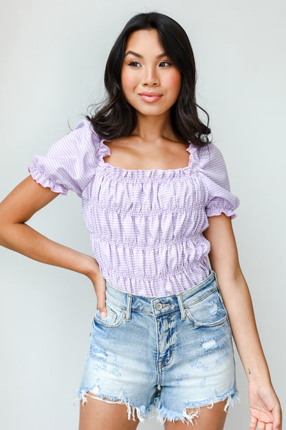 Distressed Denim Shorts on model