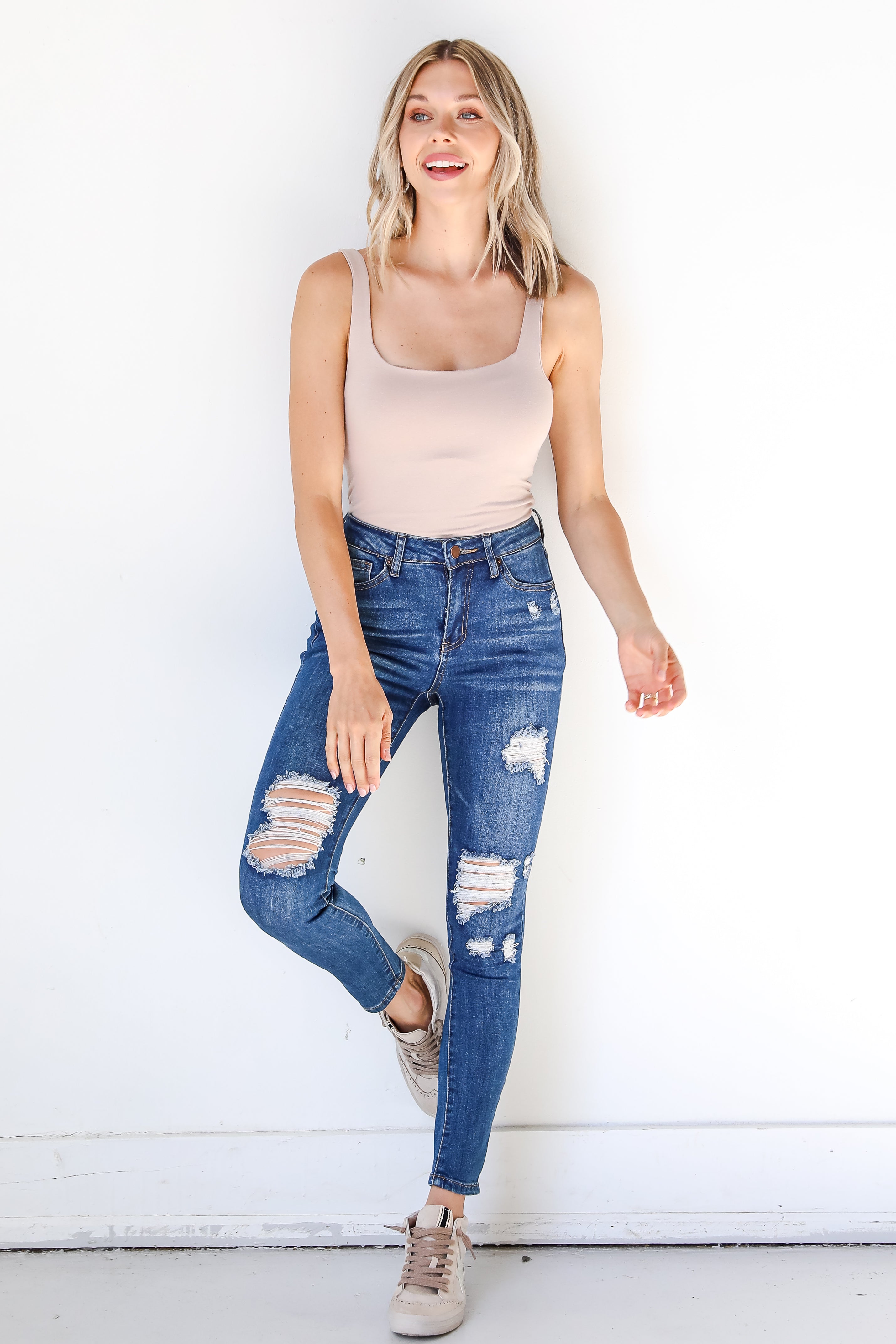 Distressed Skinny Jeans on model