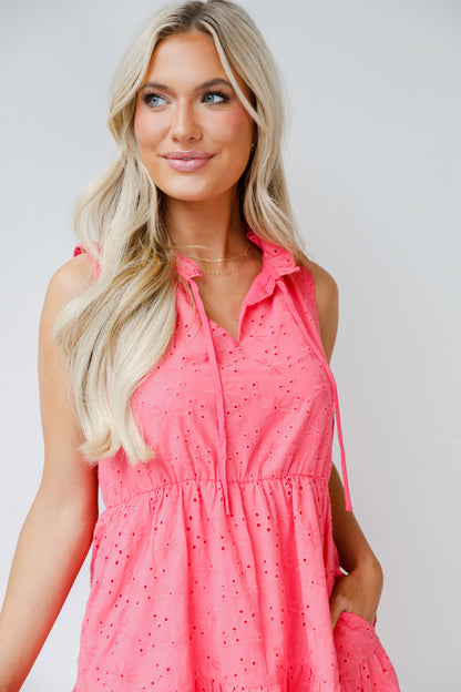 hot pink Eyelet Mini Dress close up