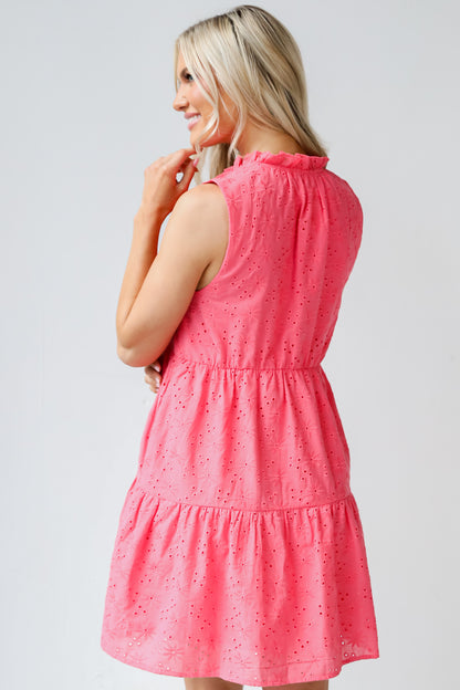 hot pink Eyelet Mini Dress back view