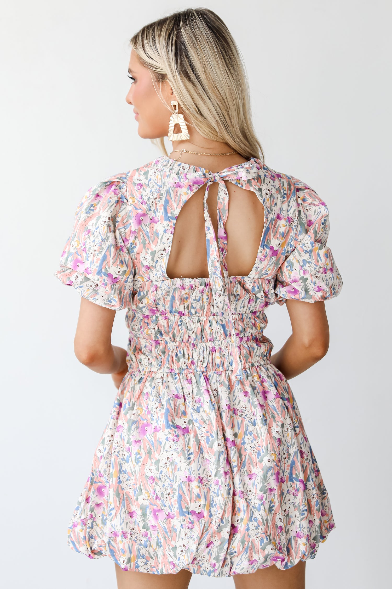 Floral Bubble Mini Dress back view