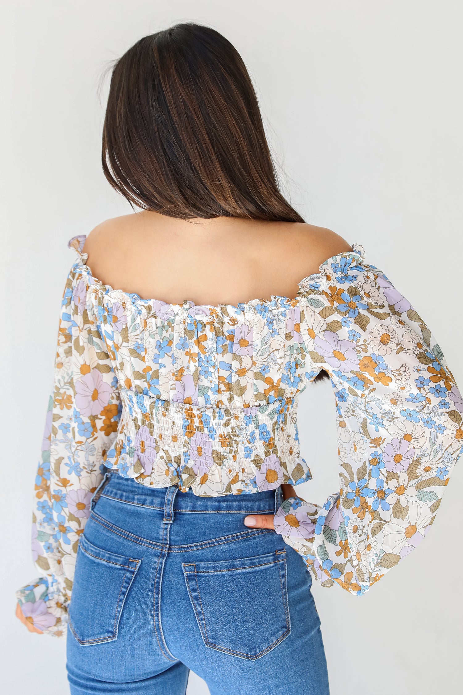 Floral Cropped Blouse in mint back view
