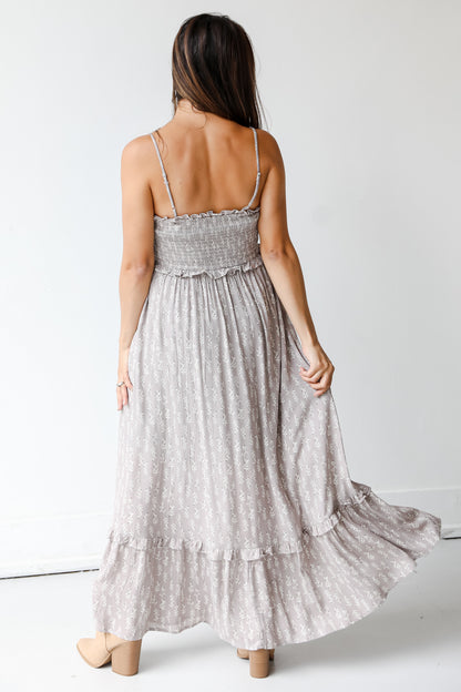 taupe midi dress back view