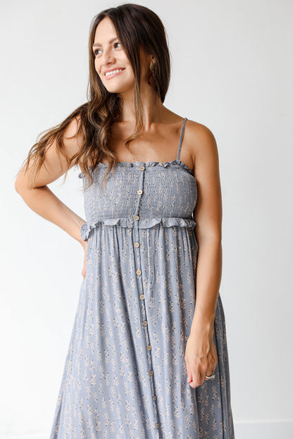 blue midi dress close up