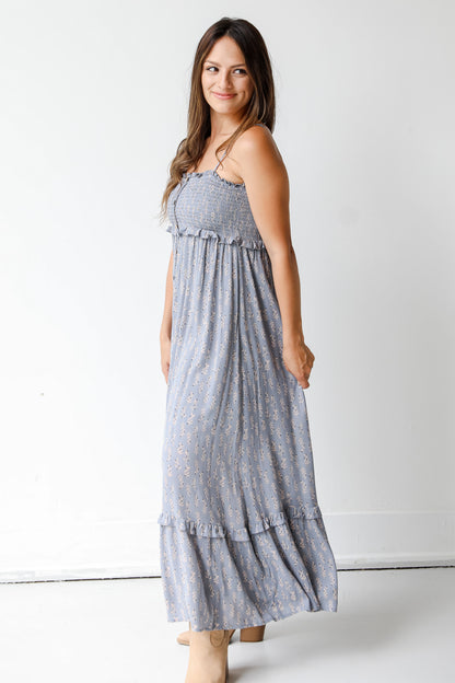 blue midi dress side view