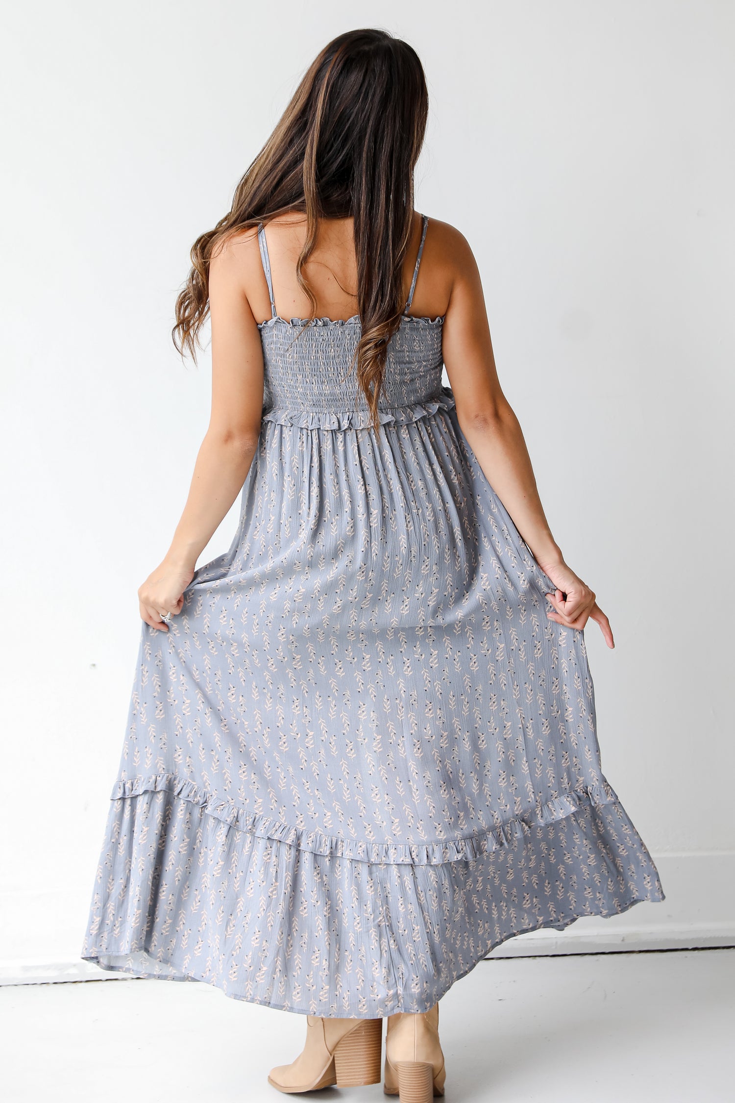 blue midi dress back view