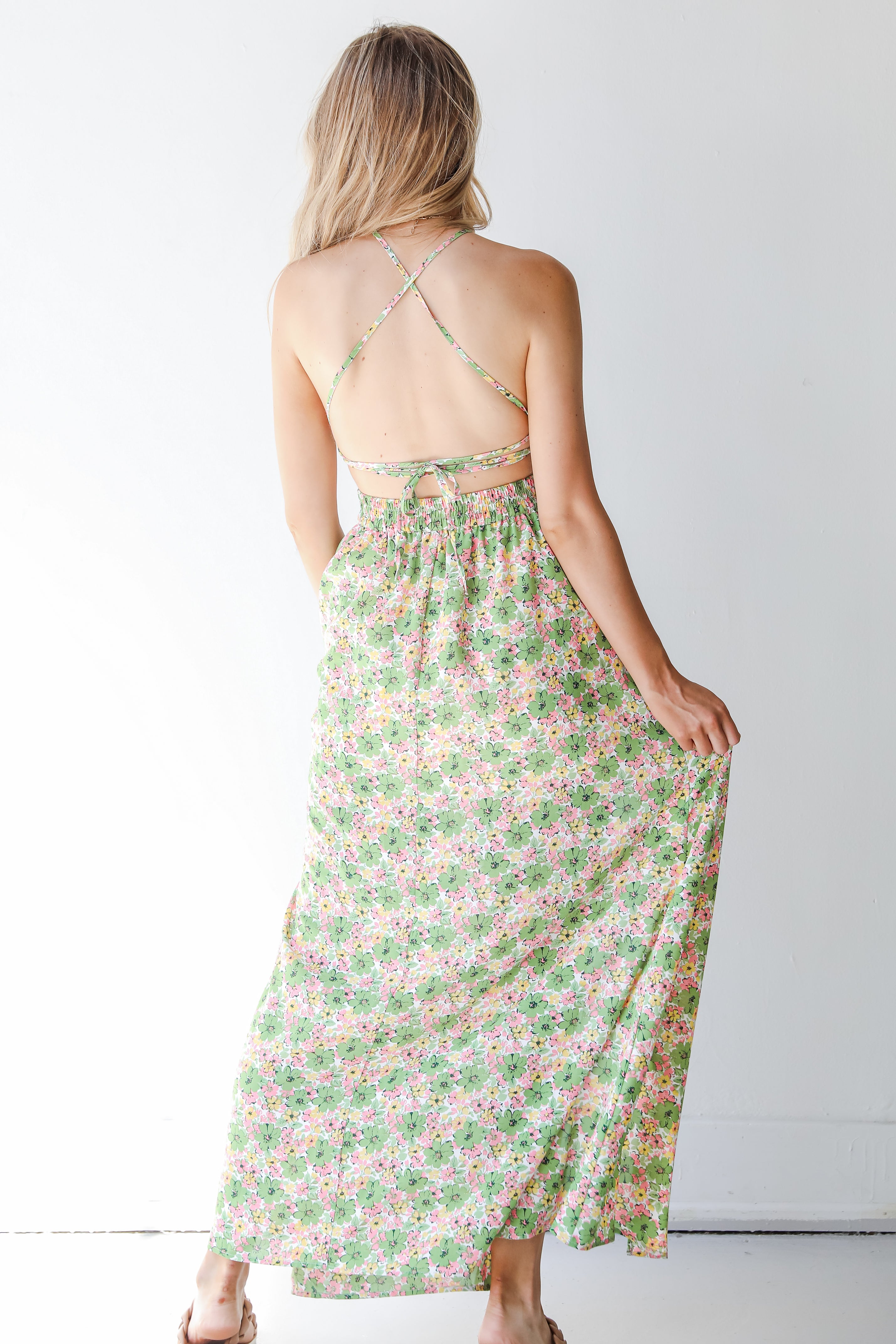 Floral Maxi Dress in green back view