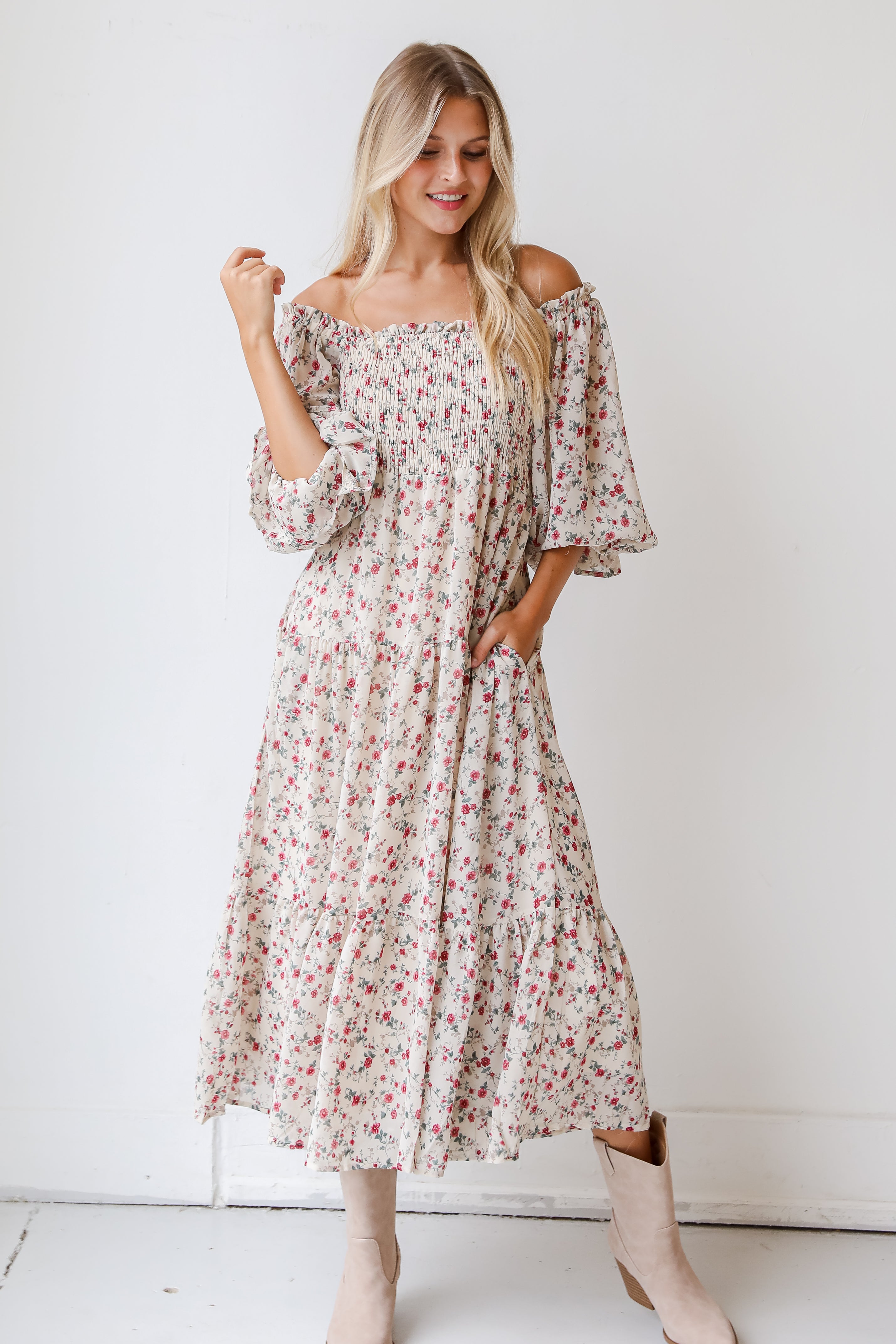 white floral maxi dress