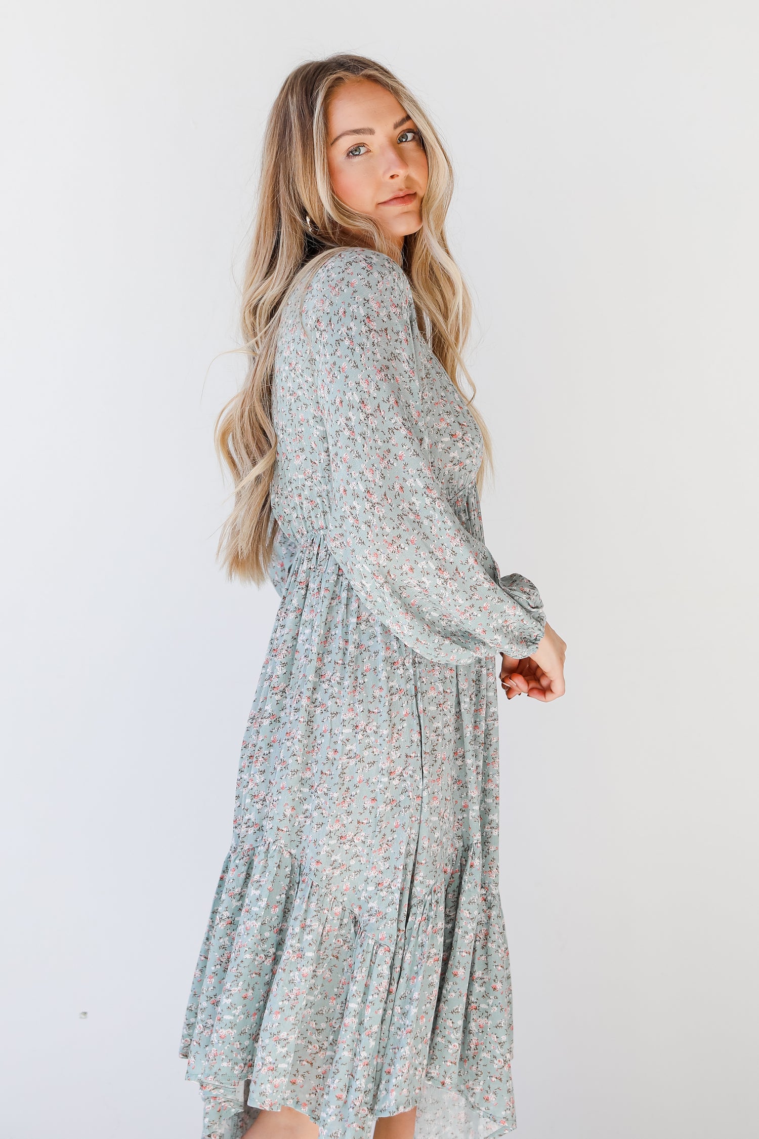 Floral Midi Dress side view on model
