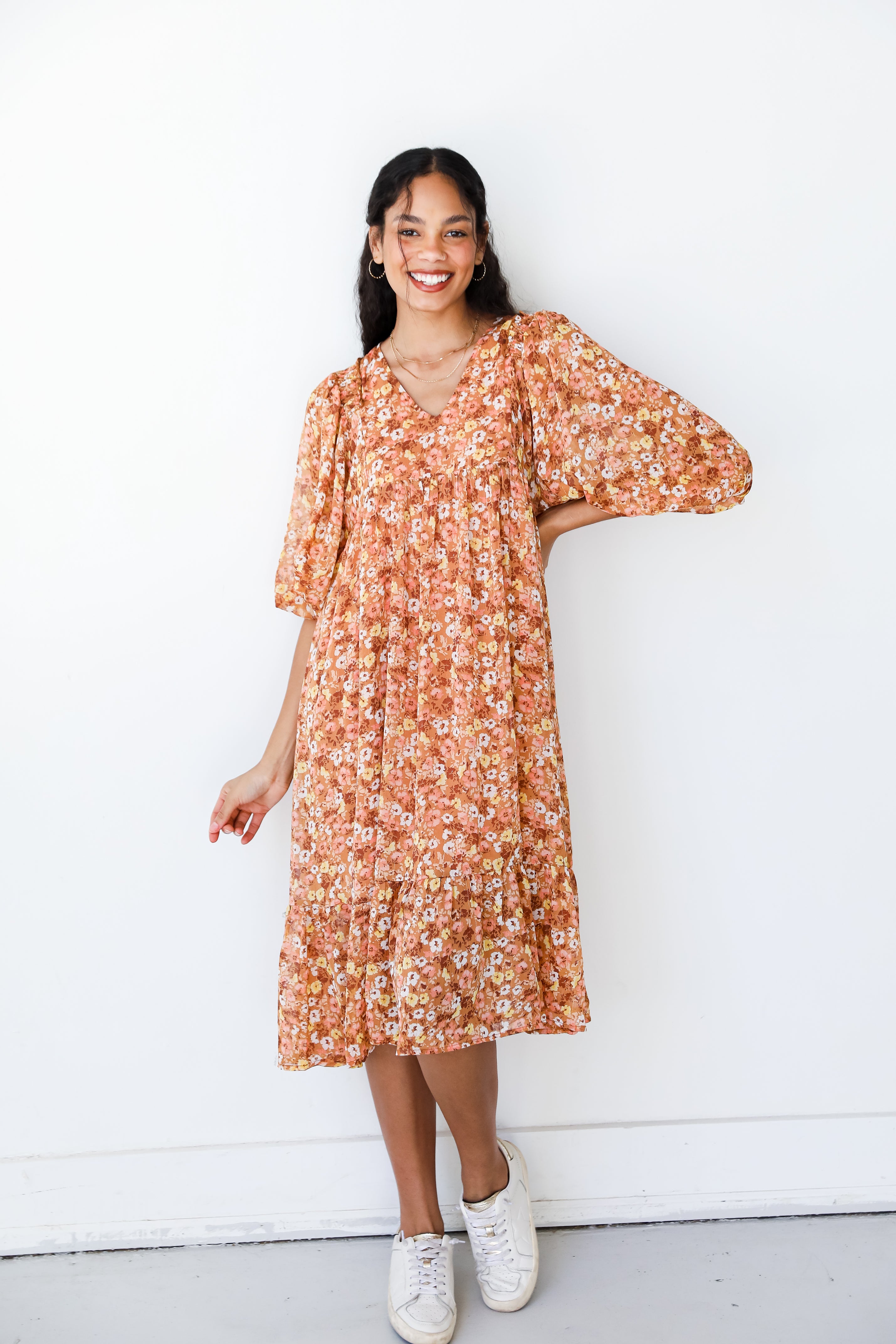 Floral Midi Dress on model