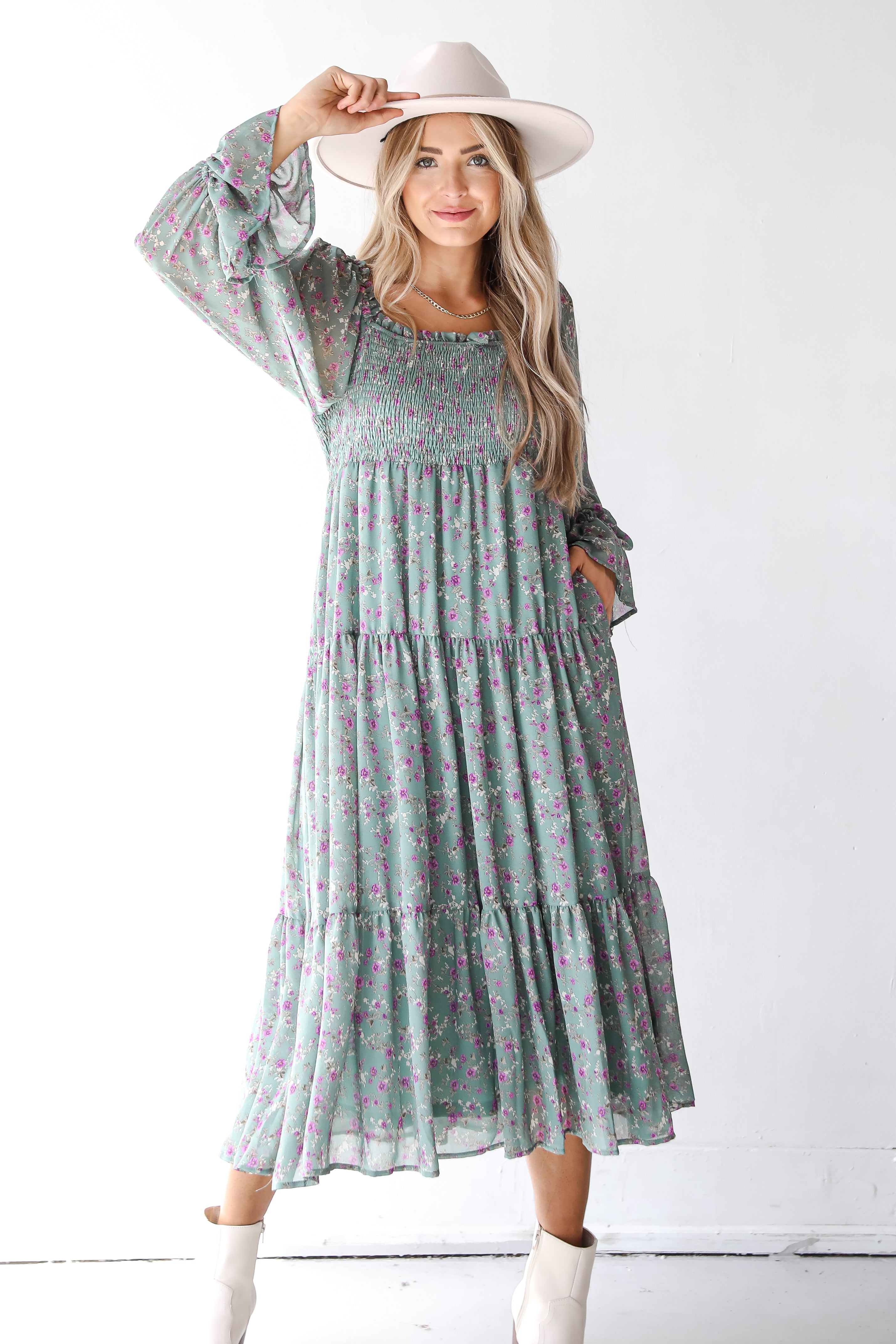 sage green floral maxi dress