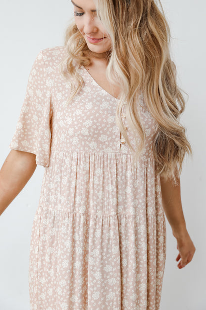 blush floral dress close up