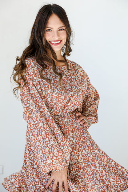 rust Floral Mini Dress