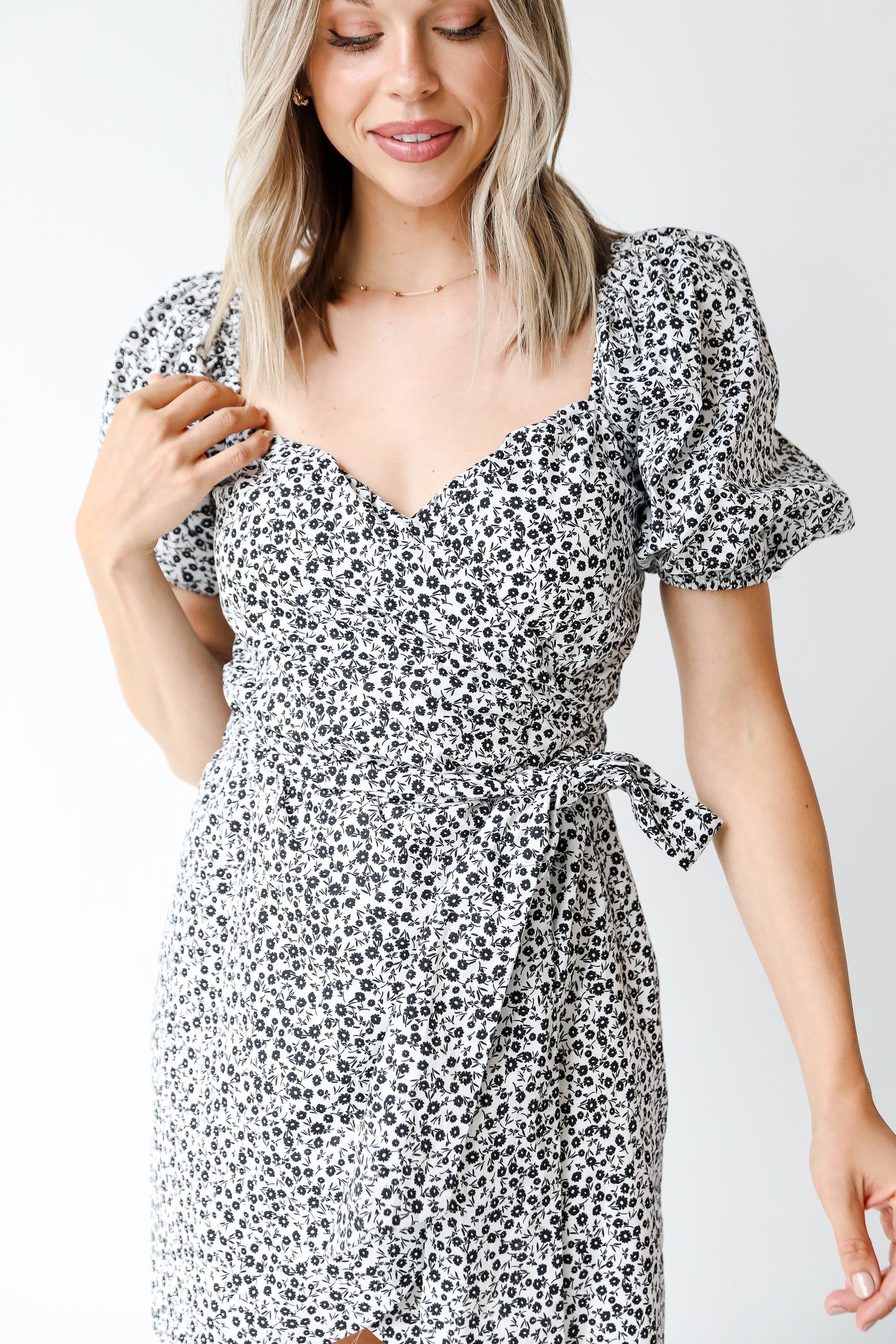 black floral dress close up