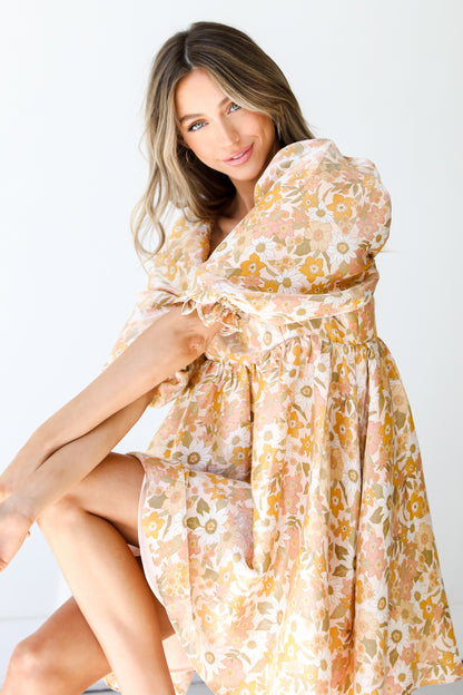 blush Floral Babydoll Mini Dress on model