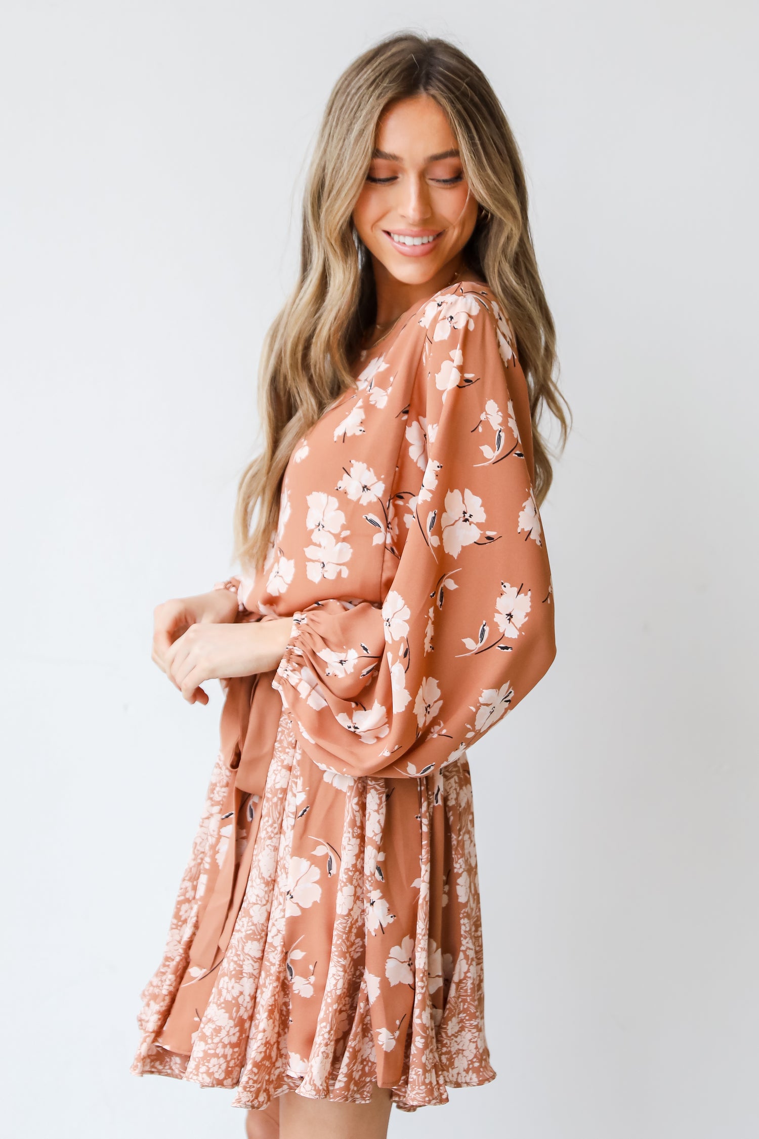 mauve Floral Mini Dress side view