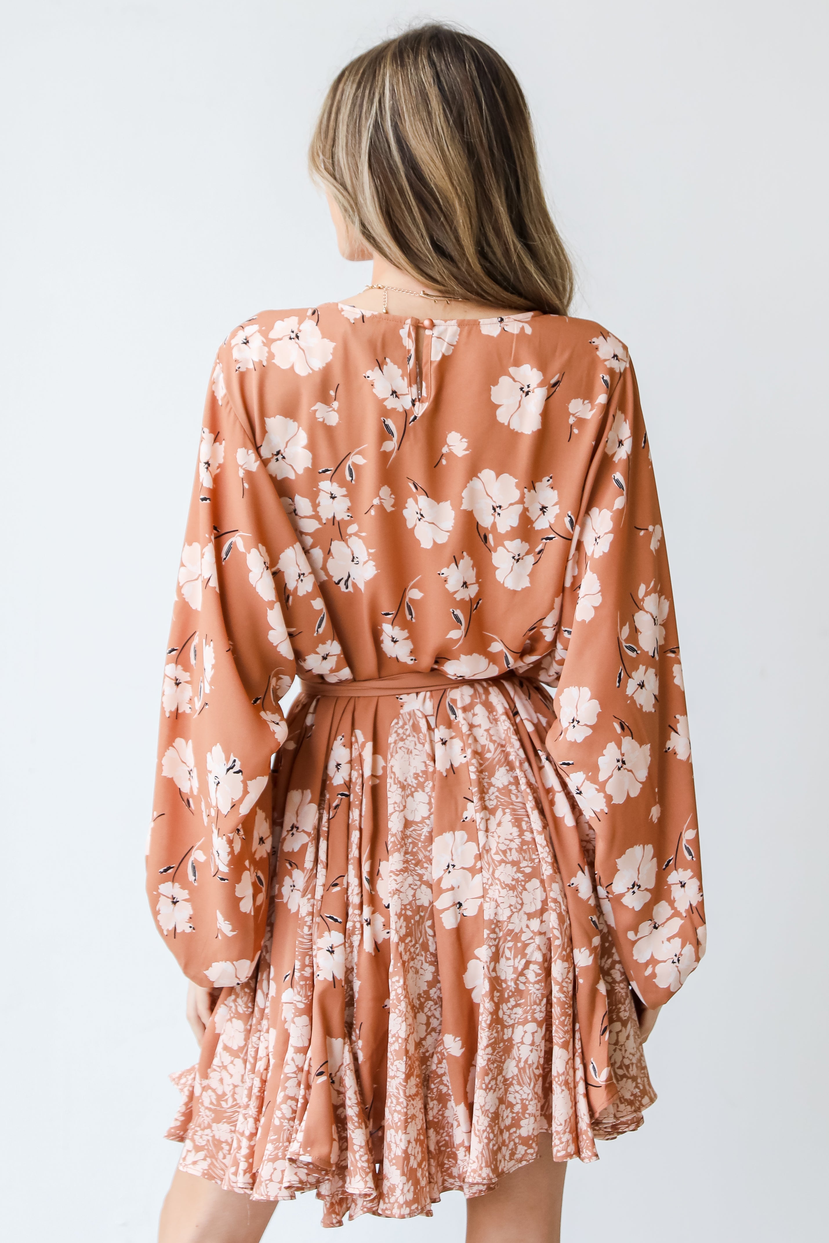 mauve Floral Mini Dress back view