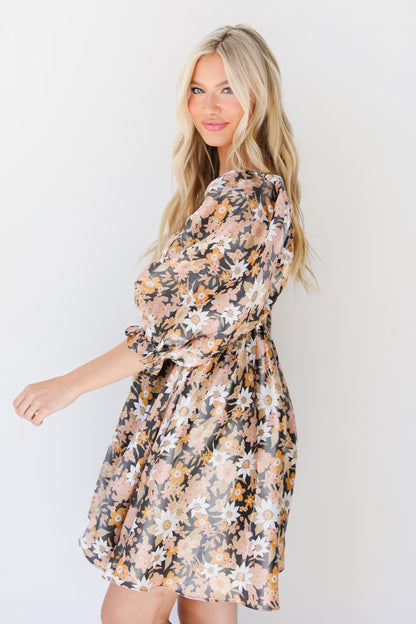 black Floral Babydoll Mini Dress side view