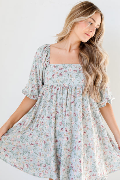 Floral Babydoll Mini Dress on dress up model