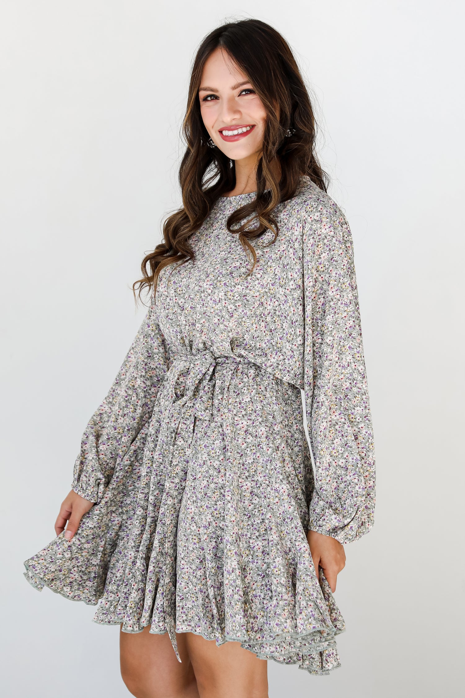 sage Floral Mini Dress side view