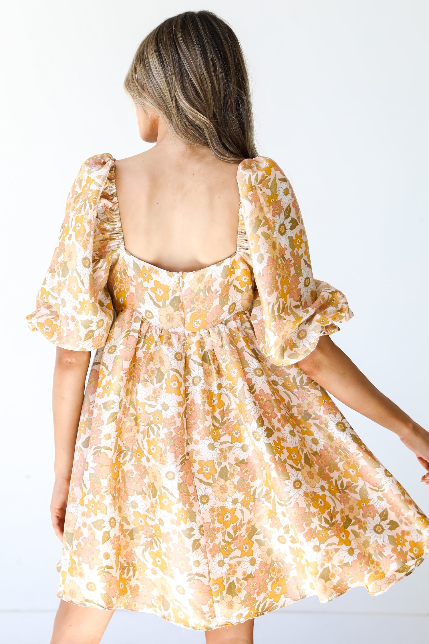 blush Floral Babydoll Mini Dress back view