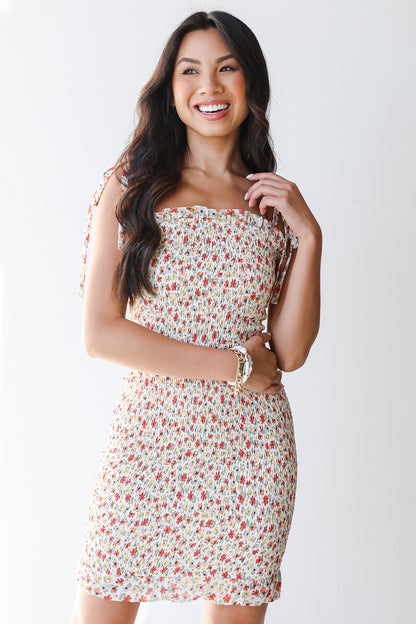 Smocked Floral Mini Dress