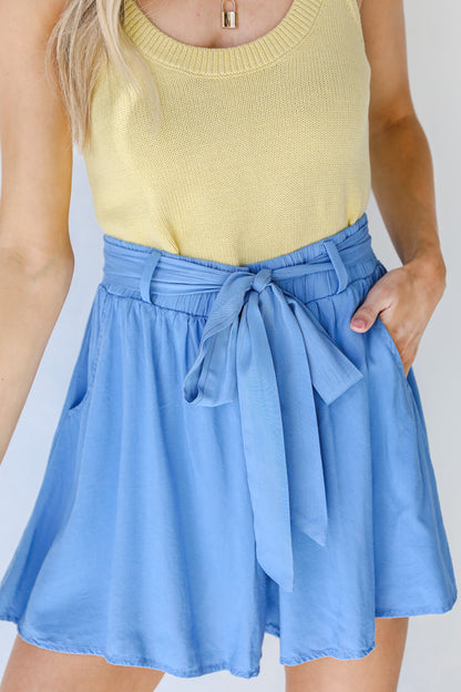 Shorts in denim front view