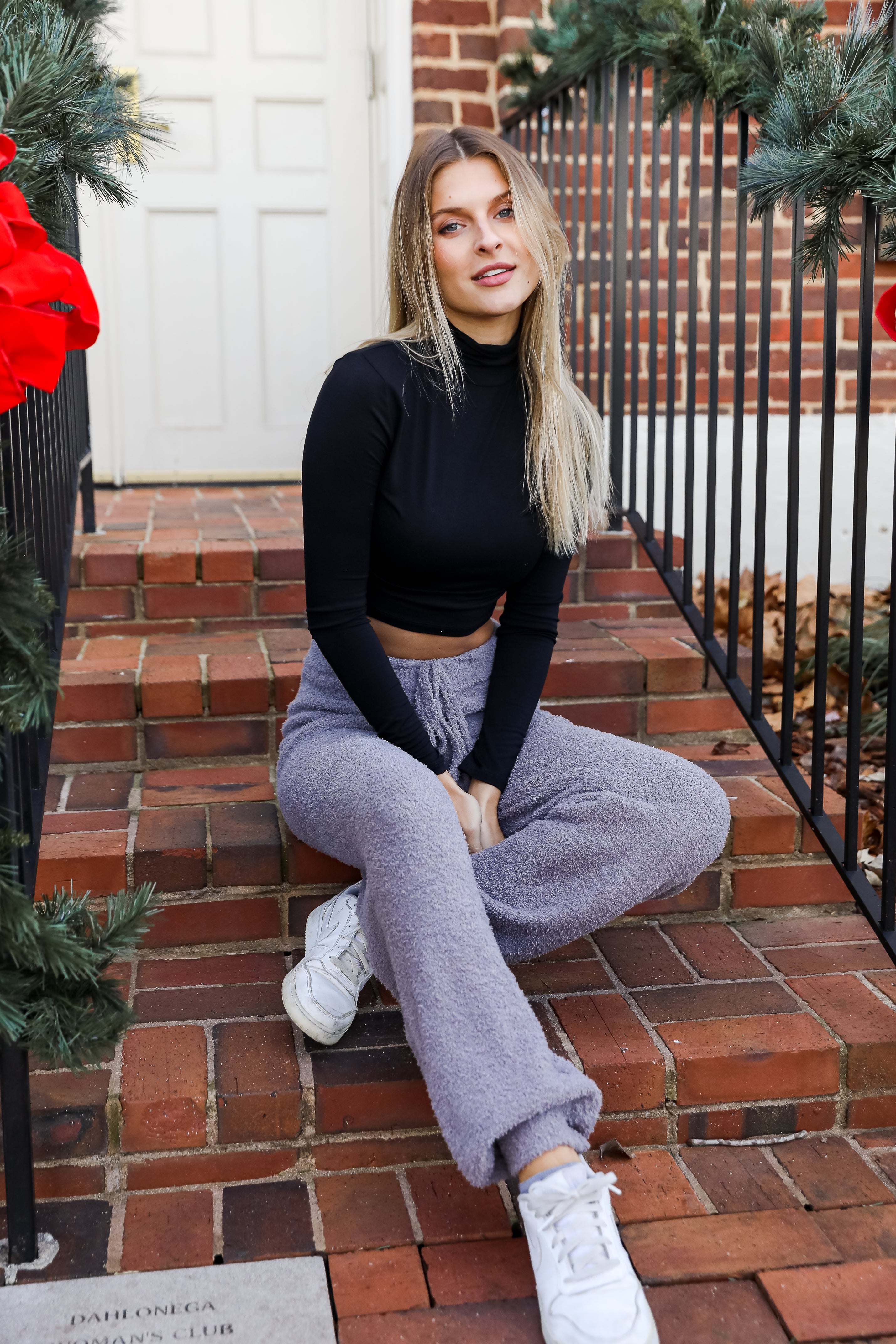 Fuzzy Knit Joggers on dress up model
