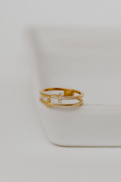 Gold Rhinestone Cross Ring from dress up