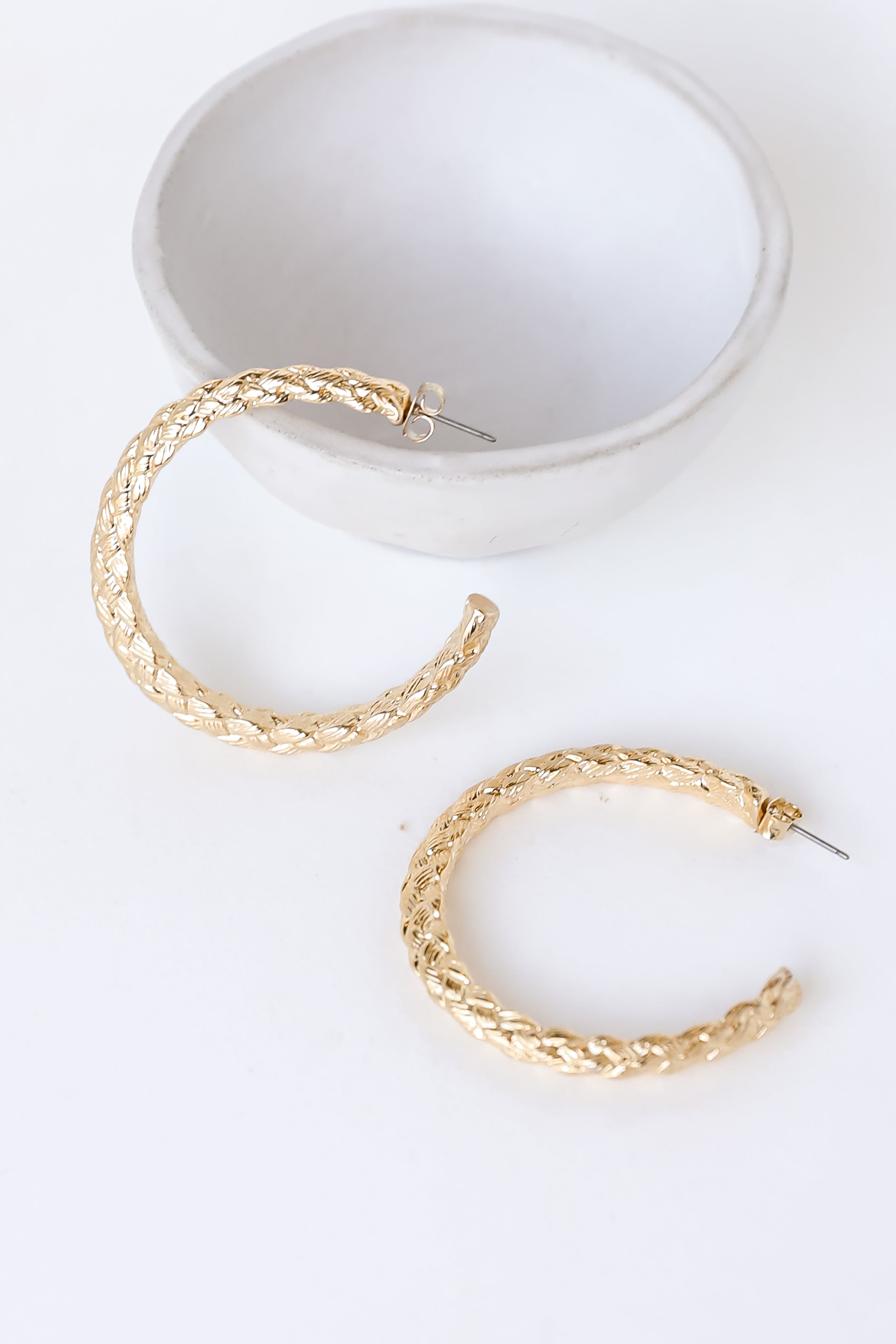 Gold Textured Hoop Earrings close up
