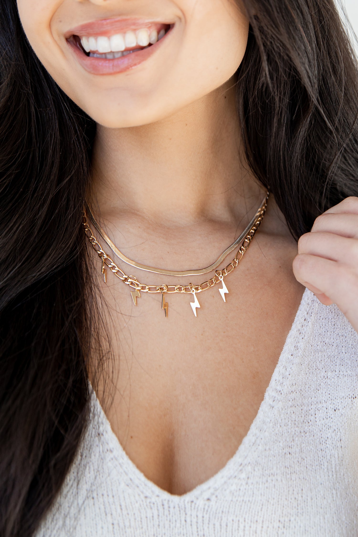 Gold Lightning Bolt Layered Necklace