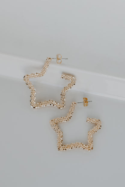 Gold Star Hoop Earrings flat lay