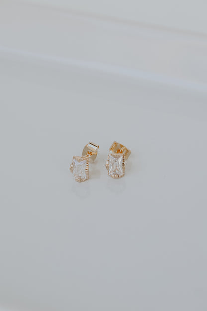 Gold Gemstone Stud Earrings flat lay