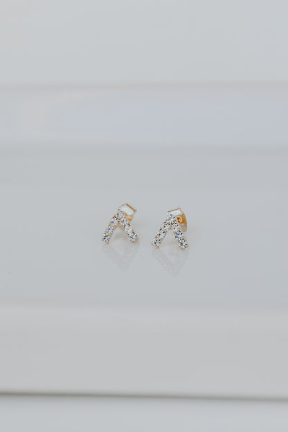 Gold Rhinestone V Stud Earrings from dress up