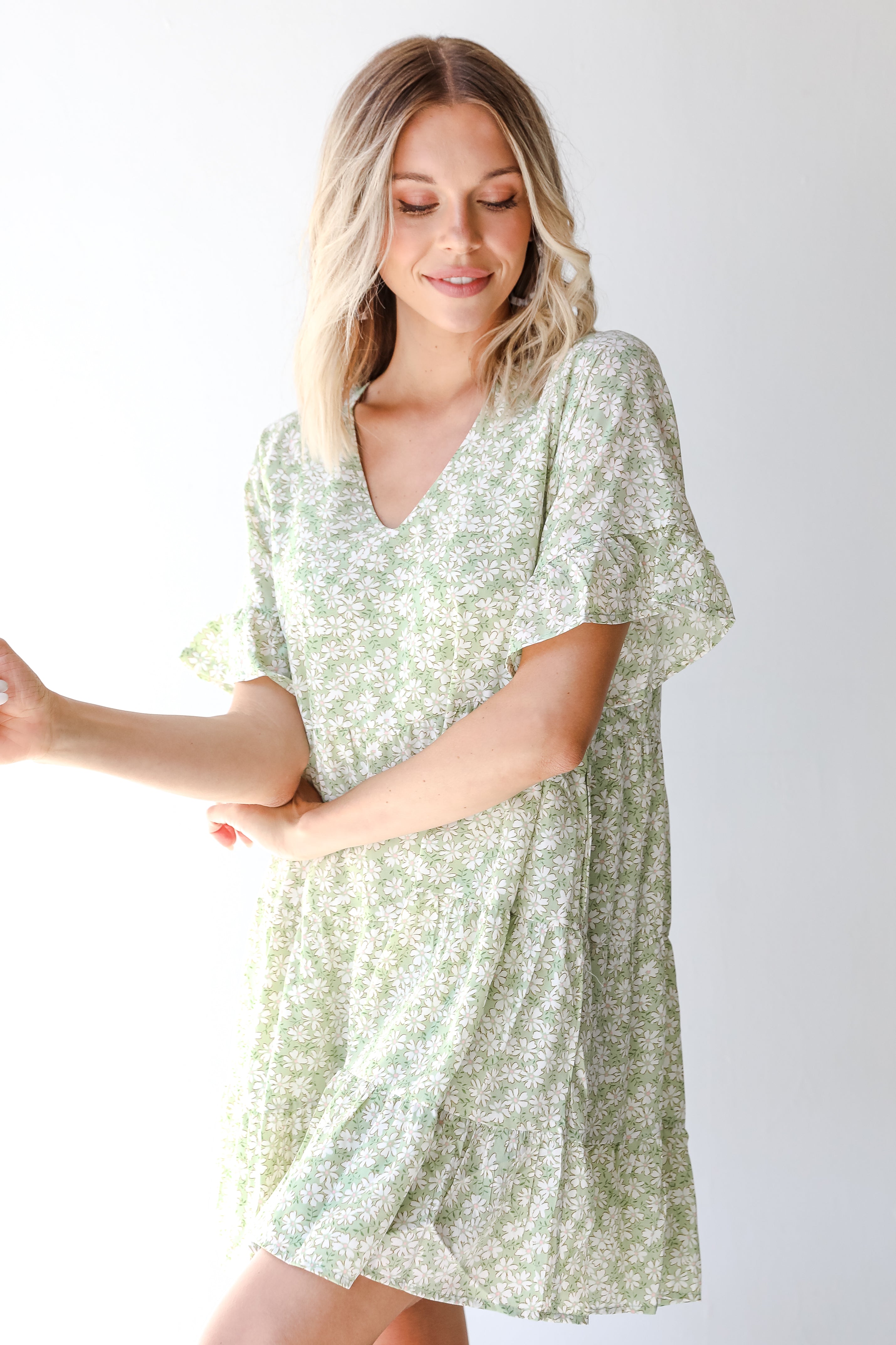 Tiered Floral Mini Dress front view