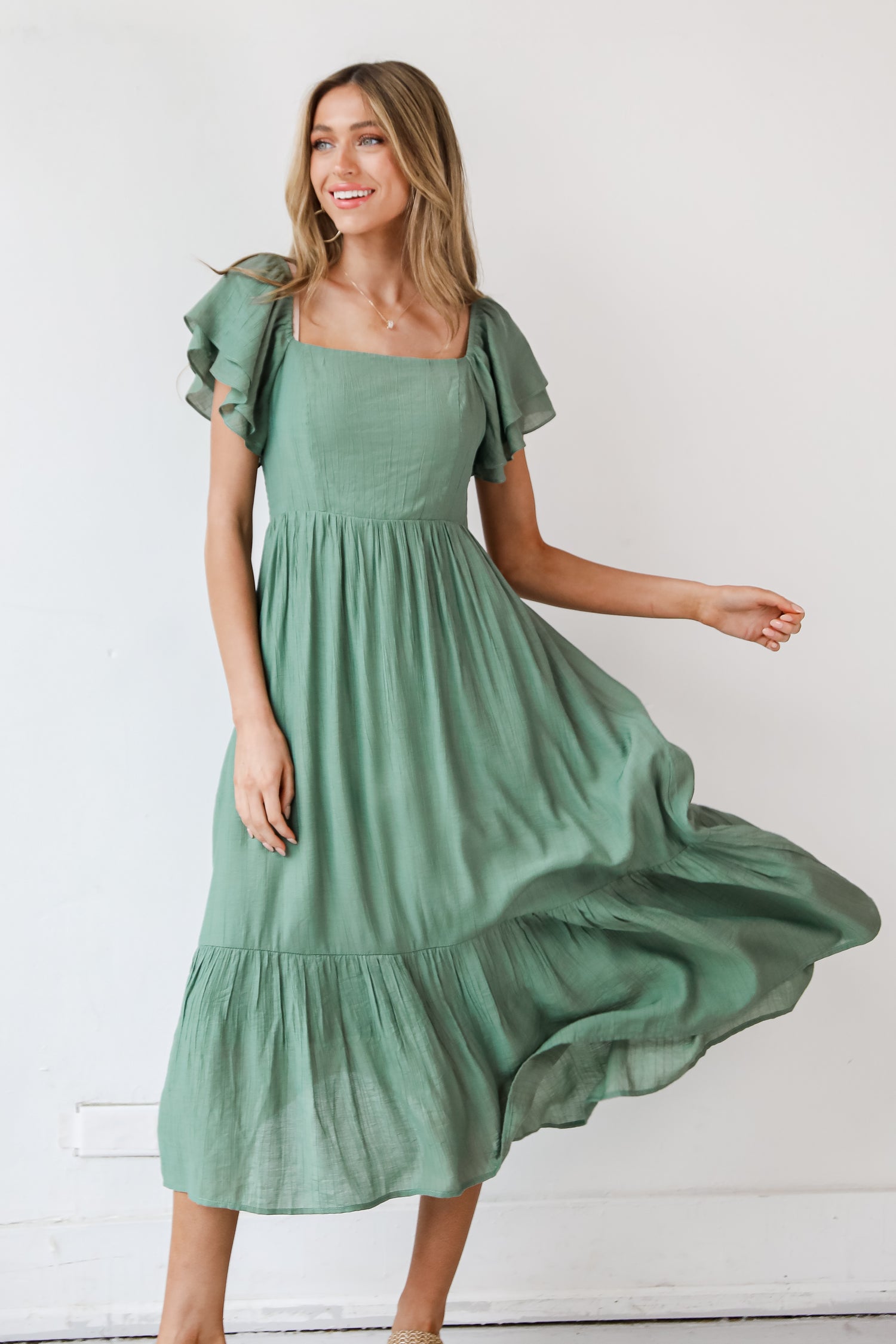 green Midi Dress on dress up model