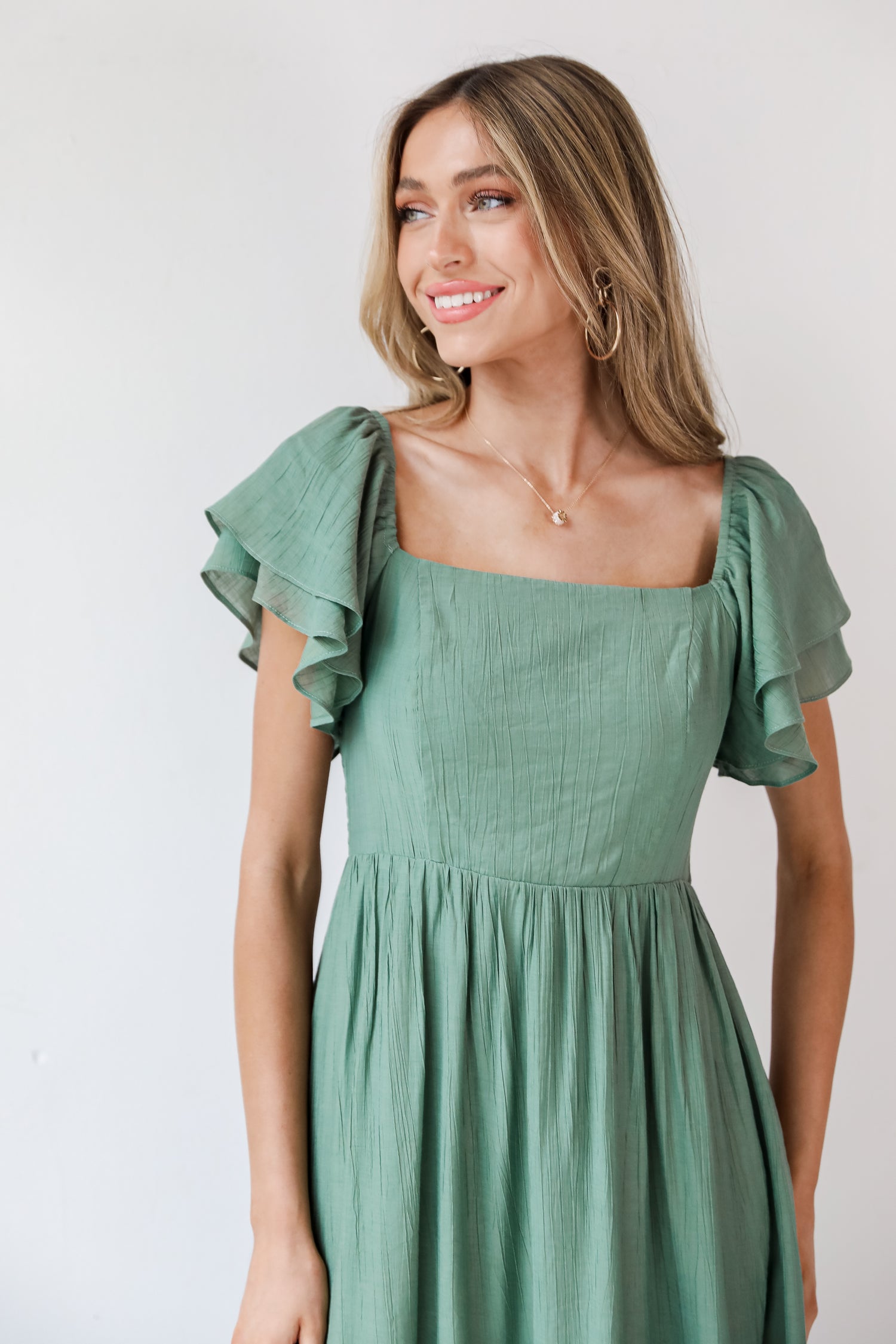 green Midi Dress close up