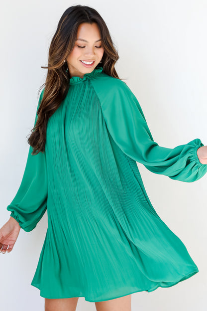green Pleated Mini Dress side view