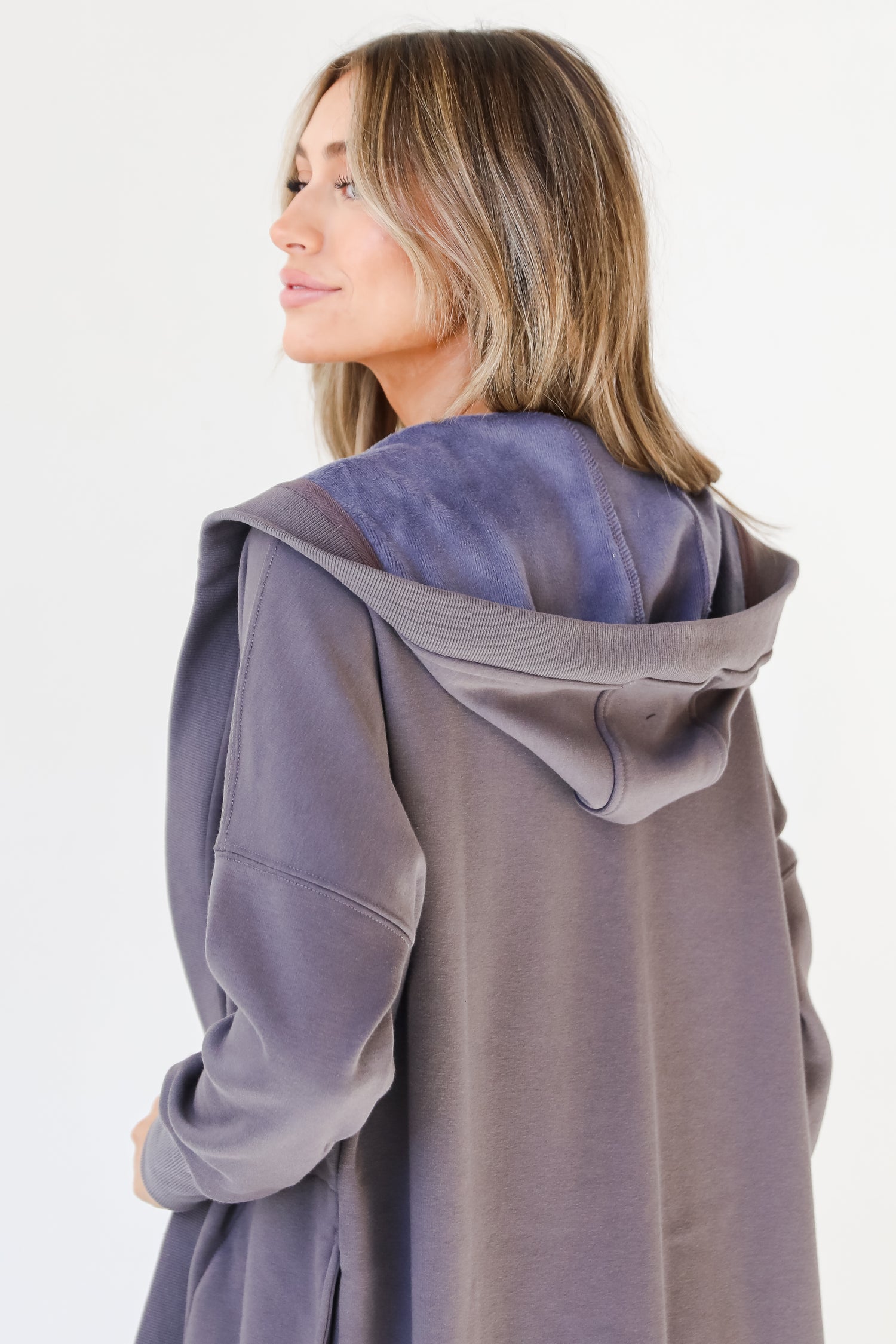 fleece Hooded Cardigan close up