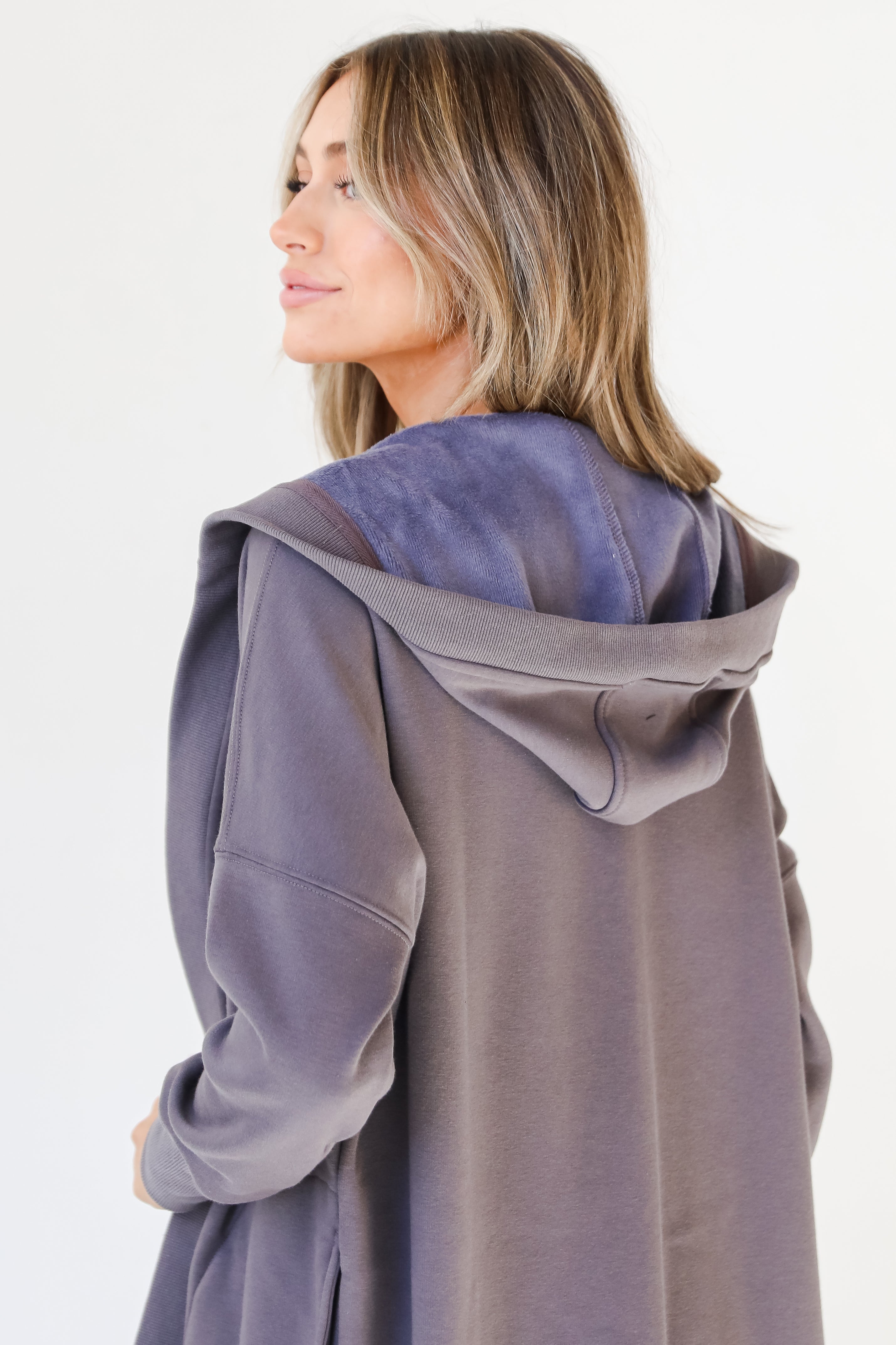 fleece Hooded Cardigan close up